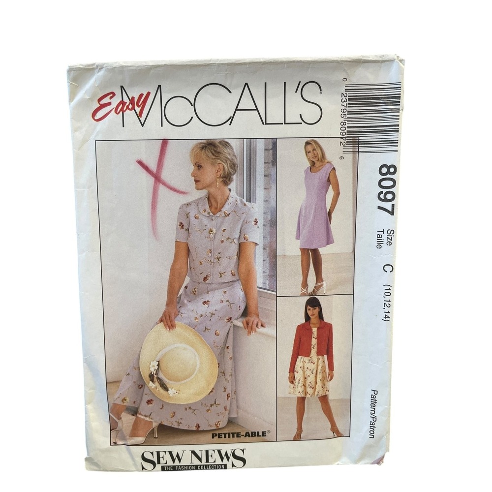 McCall's 8097 Sewing Pattern Misses Size 10 12 14 Dress Jacket Skirt 90s Petite